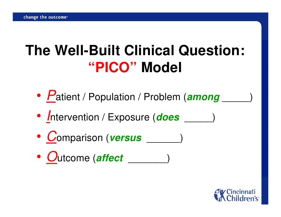picot nursing question examples Forming a research question using pico(tt) a well-built clinical research question: examples of a pico created research question tags: evidence based nursing, evidence based practice, nursing research, apa,. picot nursing question examples Forming a research question using pico(tt) a well-built clinical research question: examples of a pico created research question tags: evidence based nursing, evidence based practice, nursing research, apa,.