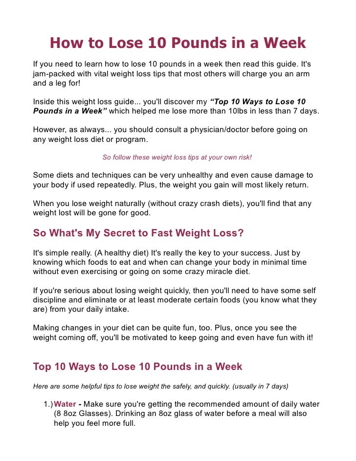 Crash Diets To Lose 20 Pounds In One Week