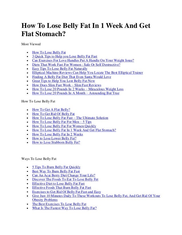How to lose belly fat in 1 week and get flat stomach