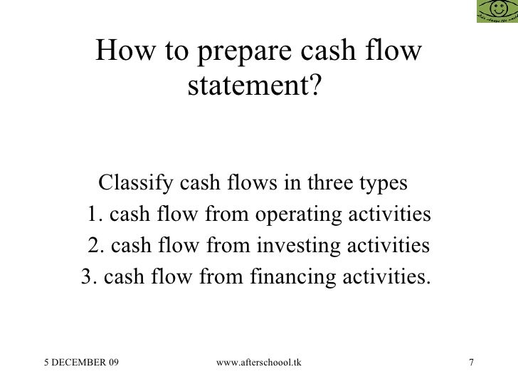 preparation of a cash flow statement International accounting standard 7 statement of cash flows objective 1 an entity shall prepare a statement of cash flow in accordance with the requirements of this standard. preparation of a cash flow statement International accounting standard 7 statement of cash flows objective 1 an entity shall prepare a statement of cash flow in accordance with the requirements of this standard.