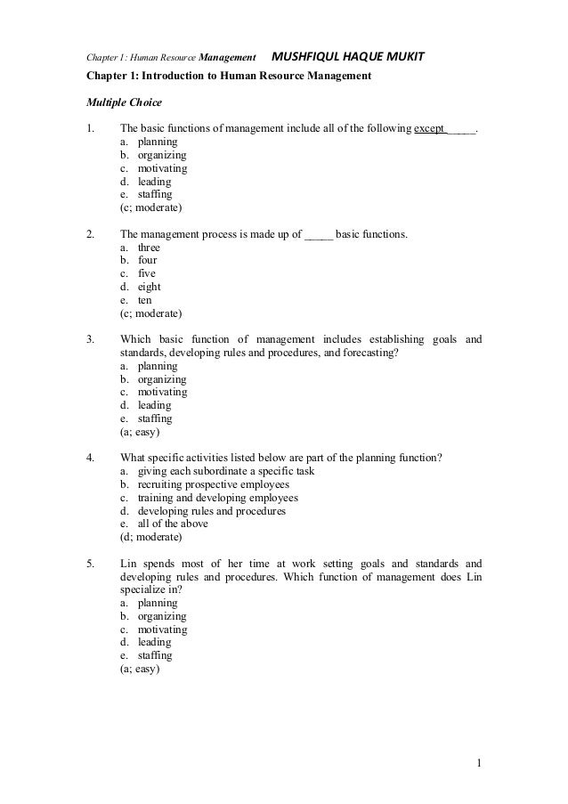 human resource management multiple choice questions and answers pdf