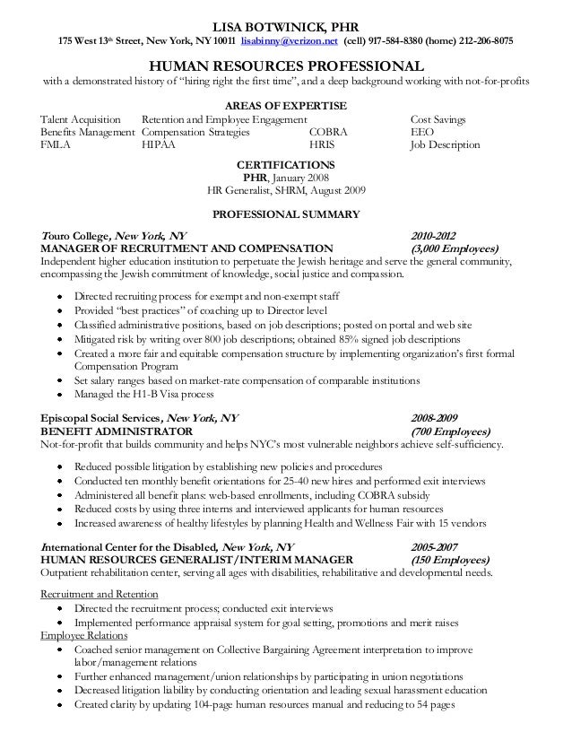 resume for human resources internship