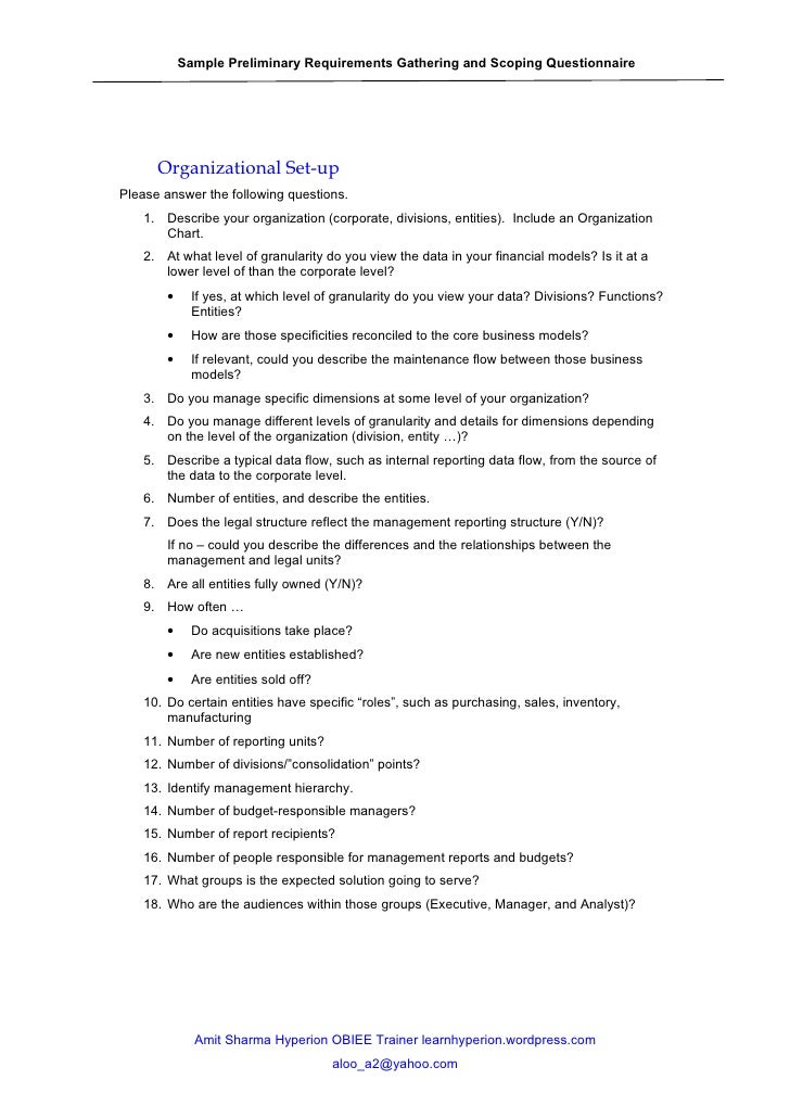 Business Requirements Questionnaire Template