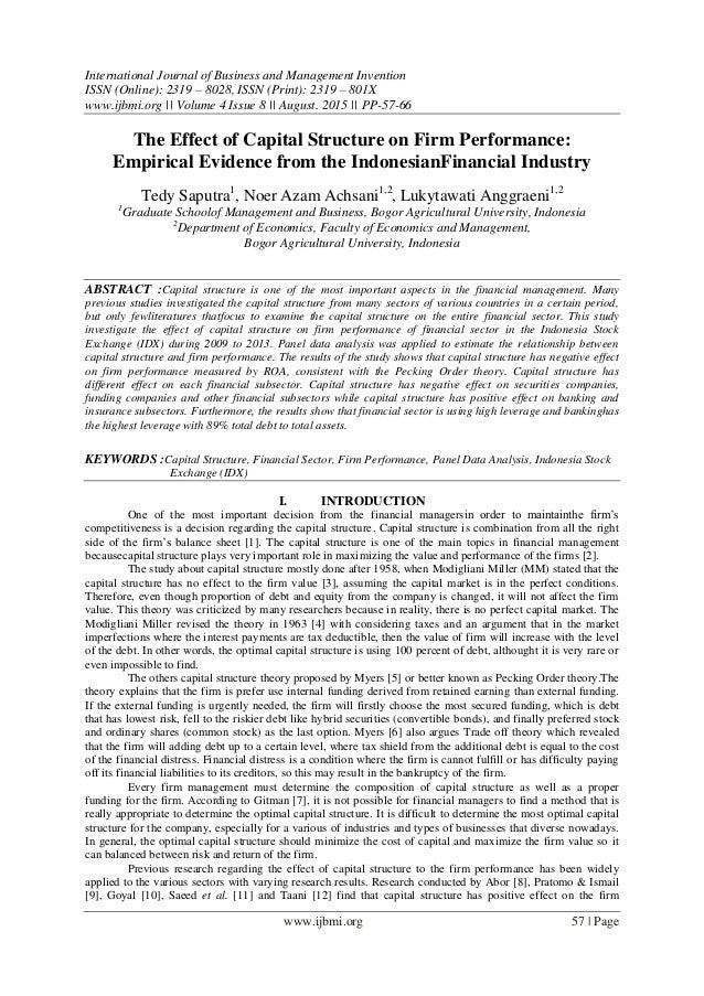 impact of capital structure on firm Impact of capital structure on performance of listed purpose- the paper seeks to study the impact of capital structure on between capital structure and firms. impact of capital structure on firm Impact of capital structure on performance of listed purpose- the paper seeks to study the impact of capital structure on between capital structure and firms.
