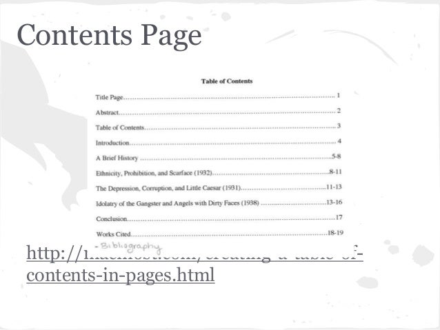 Dissertation contents page