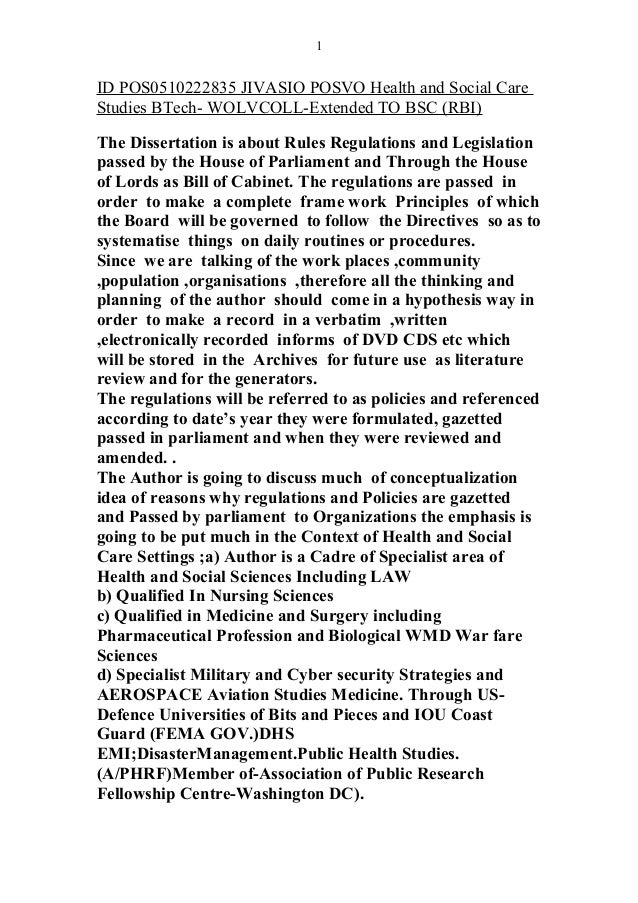 Dissertation on health management