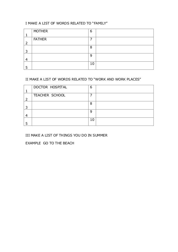I make a list of words related to