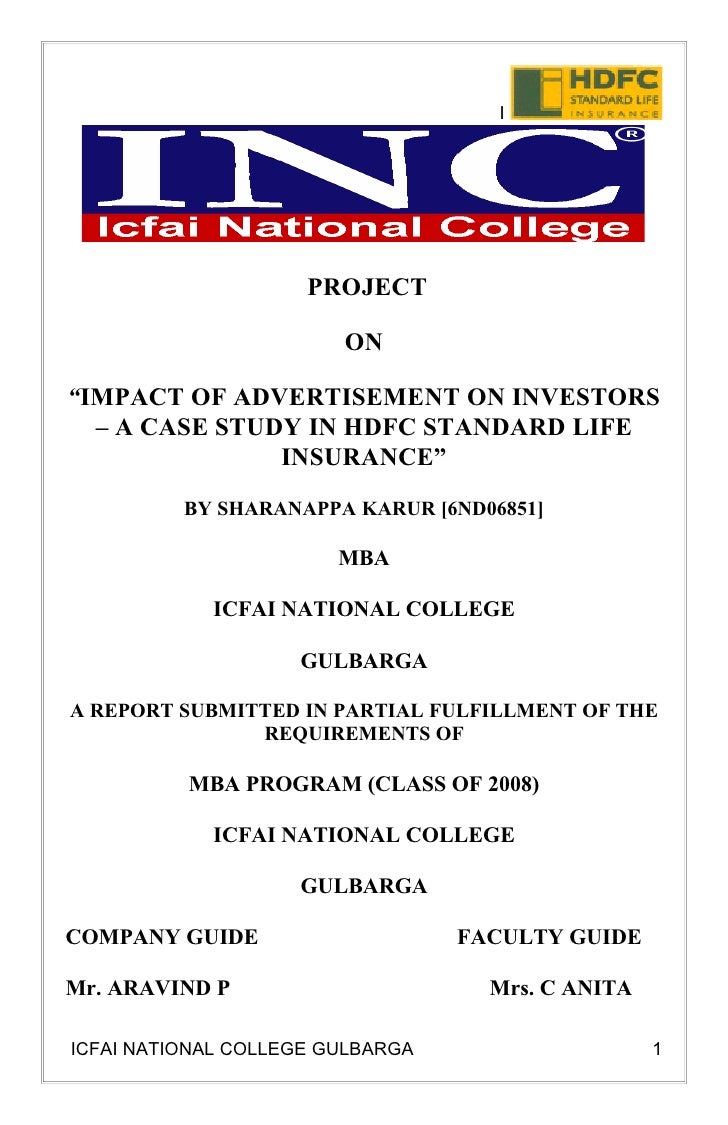 hdfc life insurance project report hdfc life insurance project report