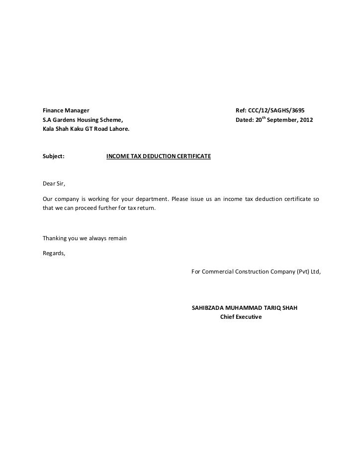 Income Tax Deduction Certificate For Tax Returns Income Tax Deduction Certificate For Tax Returns