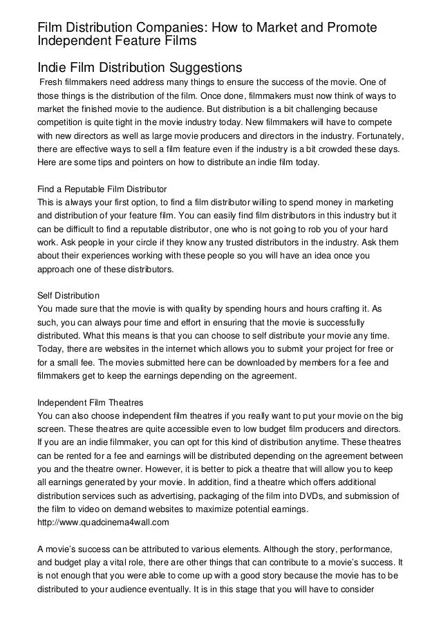Film Distribution Companies How to Market and Promote Independent Fe…