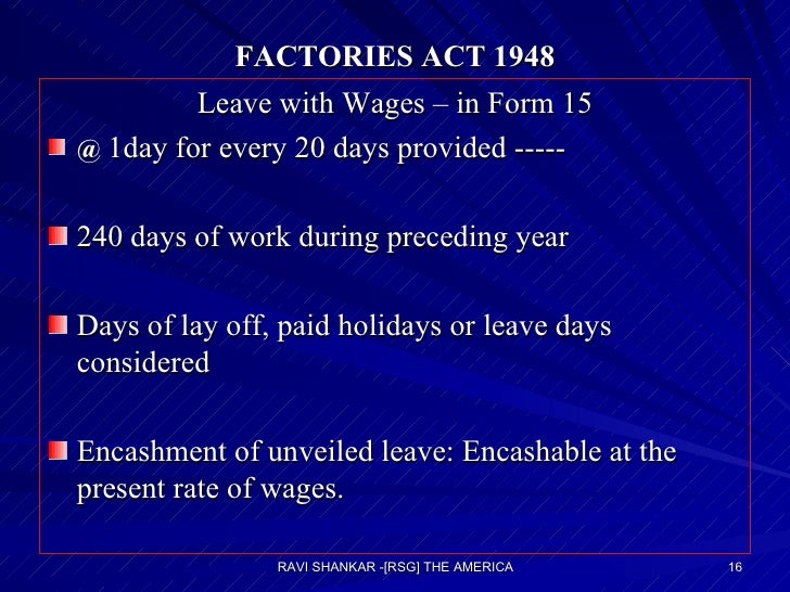 earned leave encashment as per factories act