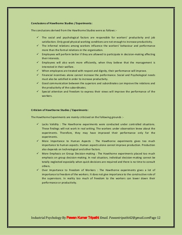 Hawthorne experiment research paper