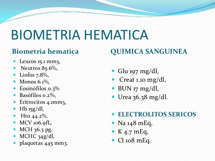 Diferencia Entre Biometria Hematica Y Quimica Sanguinea