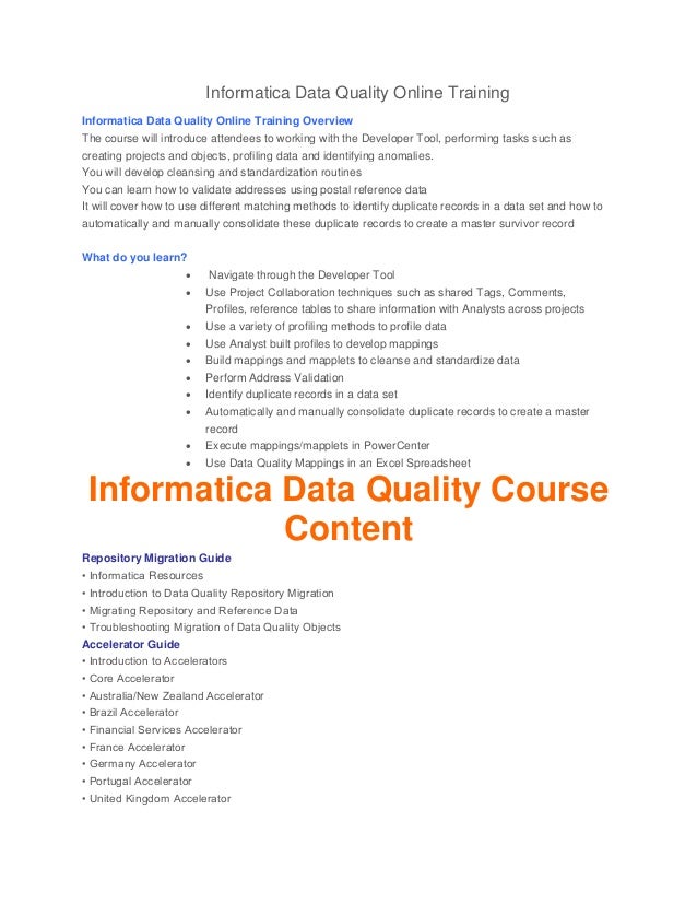 Informatica data quality online training, courses, classes, idq onlinâ€¦