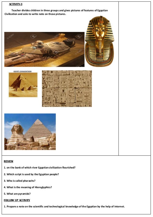 ACTIVITY-3
Teacher divides children in three groups and gives pictures of features of Egyptian
Civilization and asks to wr...