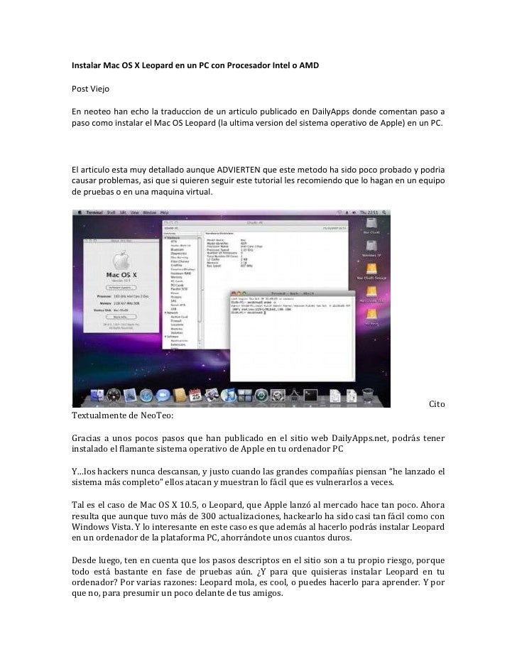 INSTALAR MAC OS X LEOPARD instalar mac os x leopard: