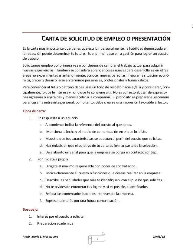Instrucciones carta-solicitud de empleo
