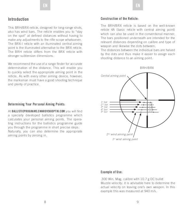 Instructions SWAROVSKI Z3, Z5 BRH BRX(I) Optics Trade