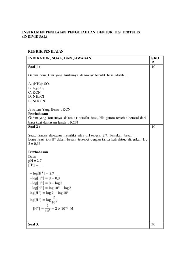 rubrik penilaian soal essay