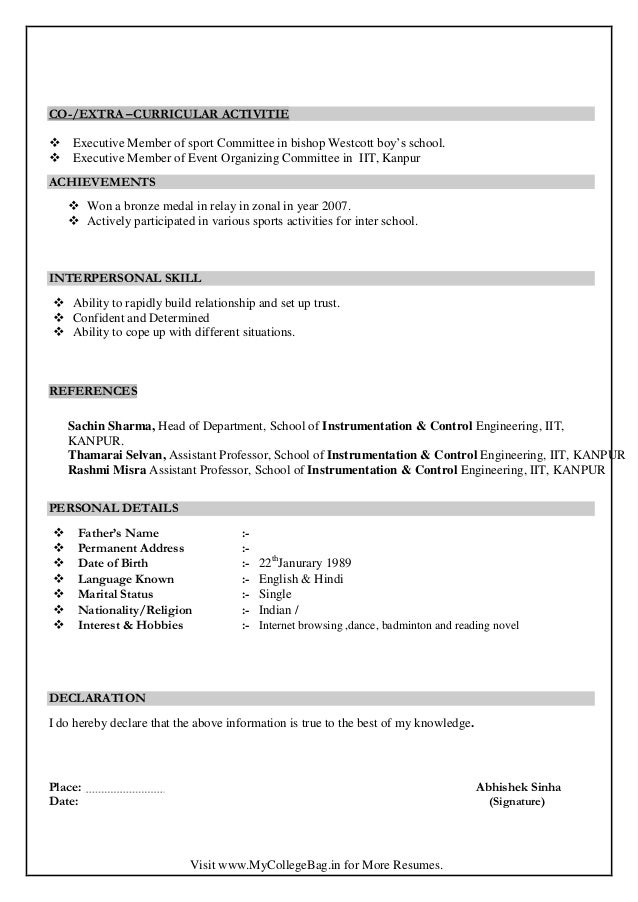 Sample resume for fresh graduates in engineering