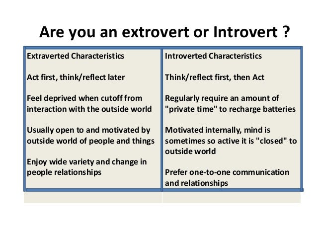 essay on introvert and extrovert Being self motivated calls for a good dosage of positively aggressive behaviour at work place introverts would find it highly difficult to be self motivated in a job where it involves regular public contact, it would be quite normal to. essay on introvert and extrovert Being self motivated calls for a good dosage of positively aggressive behaviour at work place introverts would find it highly difficult to be self motivated in a job where it involves regular public contact, it would be quite normal to.