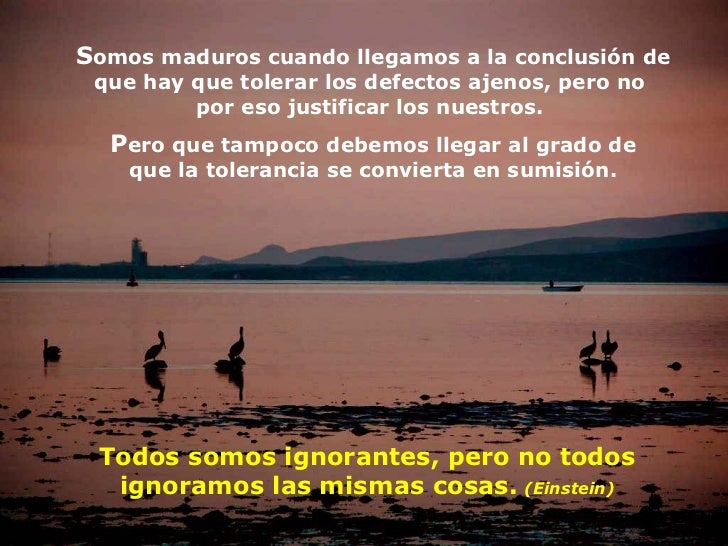 S omos maduros cuando llegamos a la conclusión de que hay que tolerar los defectos ajenos, pero no  por eso justificar los...