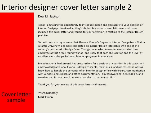 Assistant interior designer cover letter