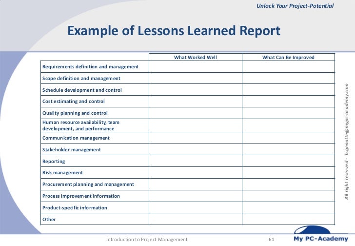 lessons learned report sle intro2 pm lessons learned report sle intro2 pm