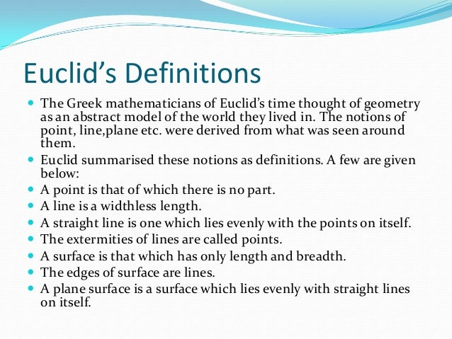essay on euclids geometry Mathematics term papers (paper 10652) on euclid: euclid is one of the most influential and best read mathematician of all time his prize work, elements, was the textbook of elementary geometry and. essay on euclids geometry Mathematics term papers (paper 10652) on euclid: euclid is one of the most influential and best read mathematician of all time his prize work, elements, was the textbook of elementary geometry and.