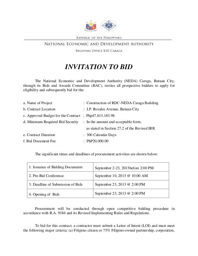 sample invitation to bid letter fcgcdnp sample bids