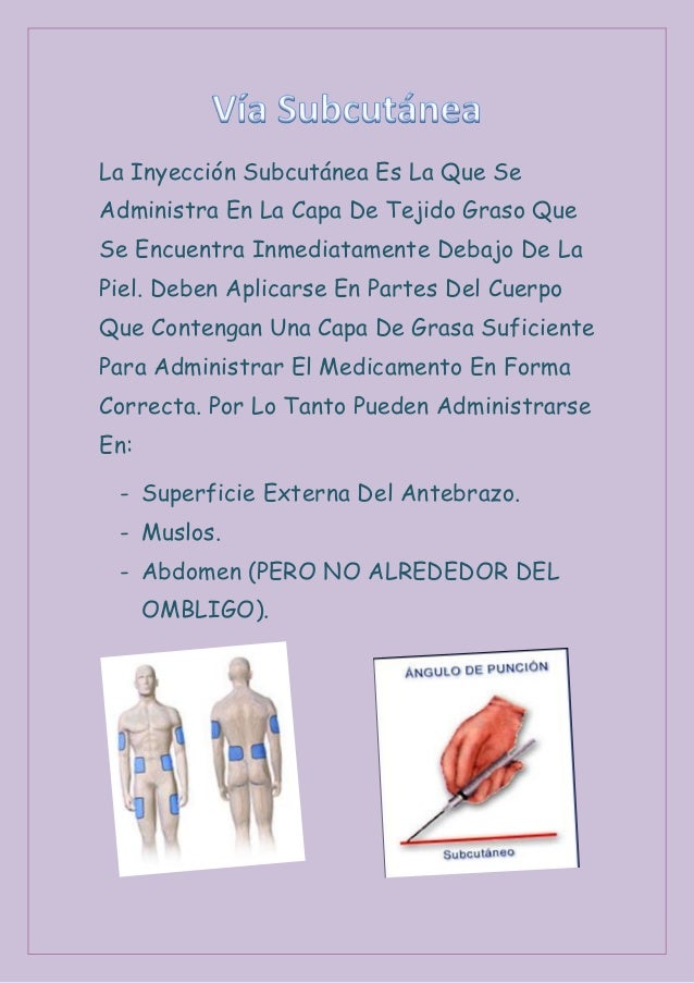 La Inyección Subcutánea Es La Que SeAdministra En La Capa De Tejido Graso QueSe Encuentra Inmediatamente Debajo De LaPiel....