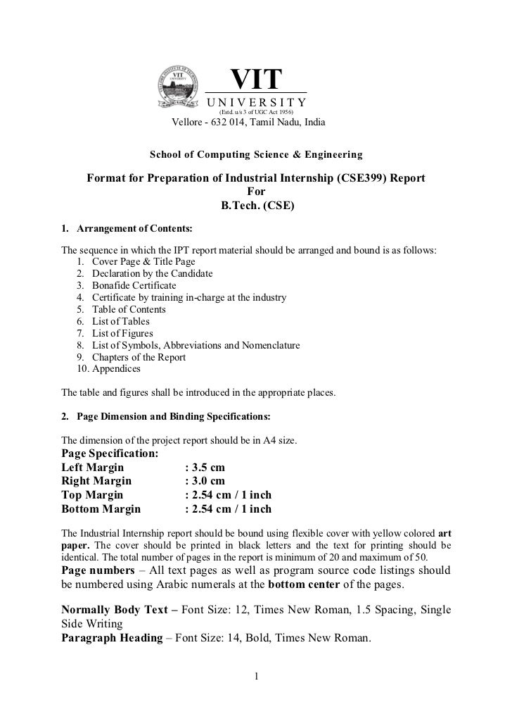 Inplant training report submission format picture
