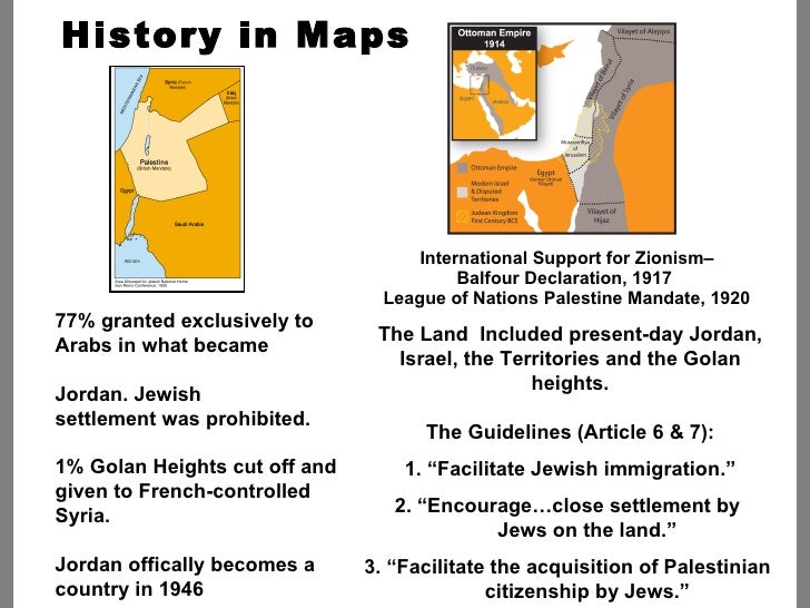 International Support for Zionism– Balfour Declaration, 1917  League of Nations Palestine Mandate, 1920 History in Maps Th...