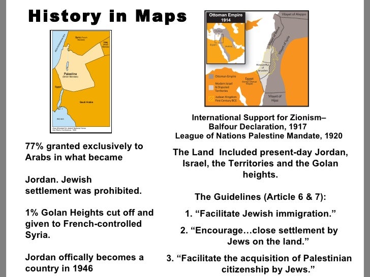 International Support for Zionism– Balfour Declaration, 1917 League of Nations Palestine Mandate, 1920 History in Maps Th...