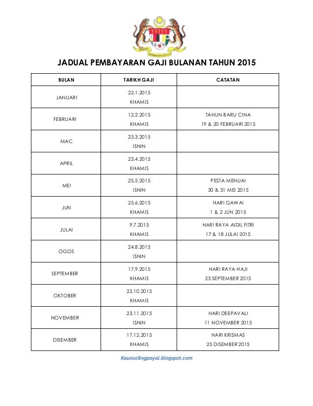 Jadual Gaji 2015 | jadual pembayaran gaji 2015 Jadual Gaji 2015 | jadual pembayaran gaji 2015