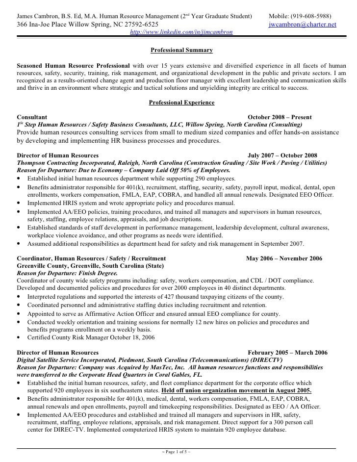 Resume examples human resources generalist