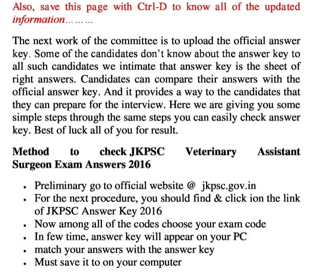 Jammu & kashmir psc exam answer key 2016 solution key for veterinary assistant surgeon jobs & result