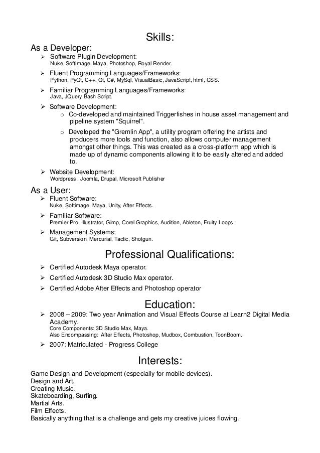 programming skills resumes