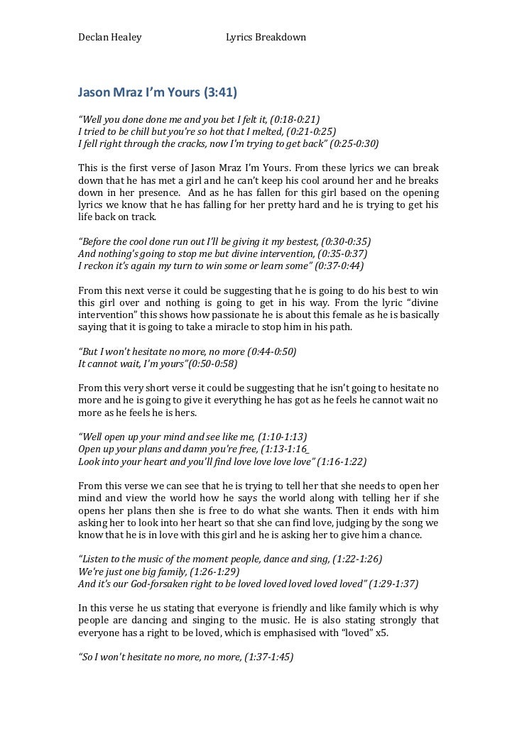Jason mraz i’m yours lyrics breakdown