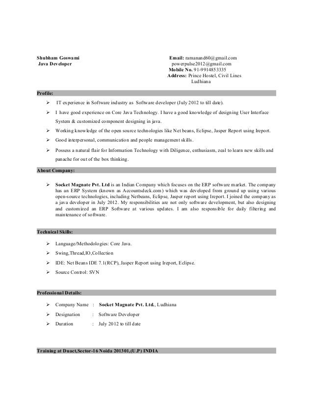 Certified java programmer resume