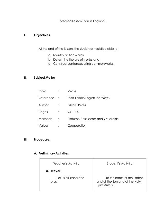Lesson On Verbs Detailed Lesson Plan In English For Grade 8 Students Lesson On Verbs Detailed Lesson Plan In English For Grade 8 Students