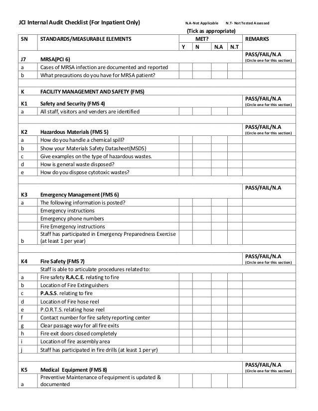 JCI Internal Audit Checklist By-Dr.Mahboob Khan Phd JCI Internal Audit Checklist By-Dr.Mahboob Khan Phd