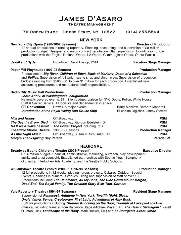 stage manager resume templates