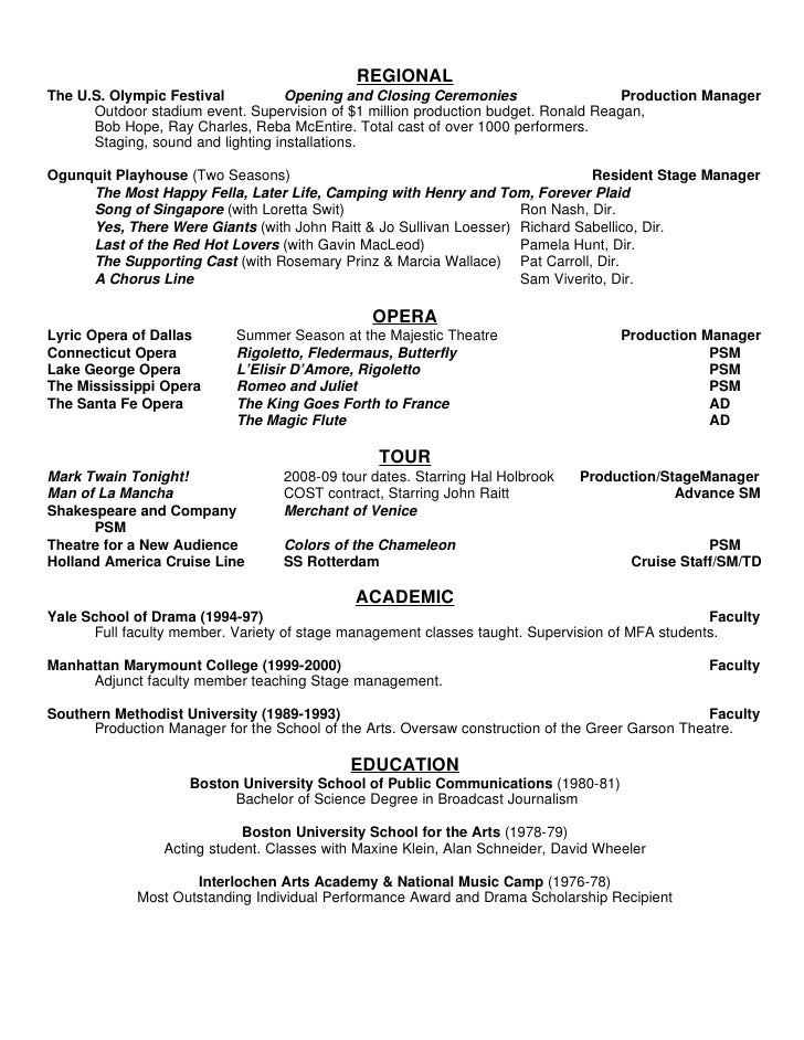 stage manager resume template