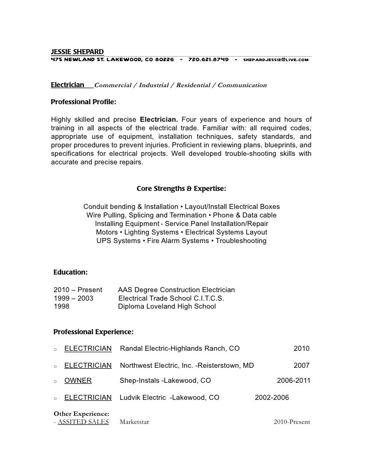electrician cv example