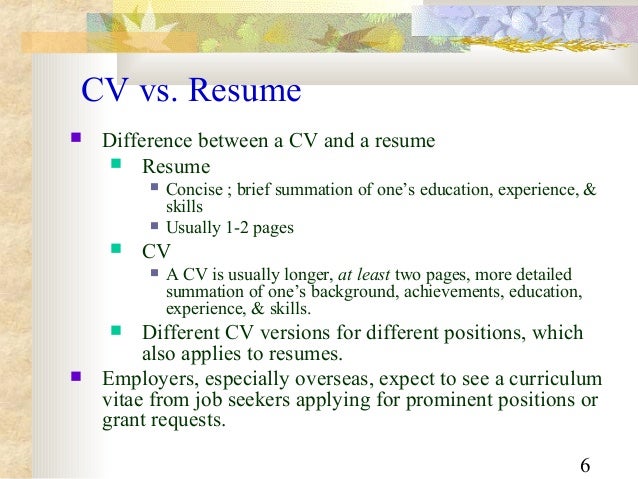 Cv Vs Resumecurriculum Vitae Cv Vs Resume Cv Vs Resume What Is The