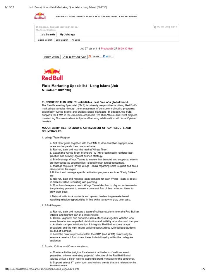 description job specialist customer sample retention