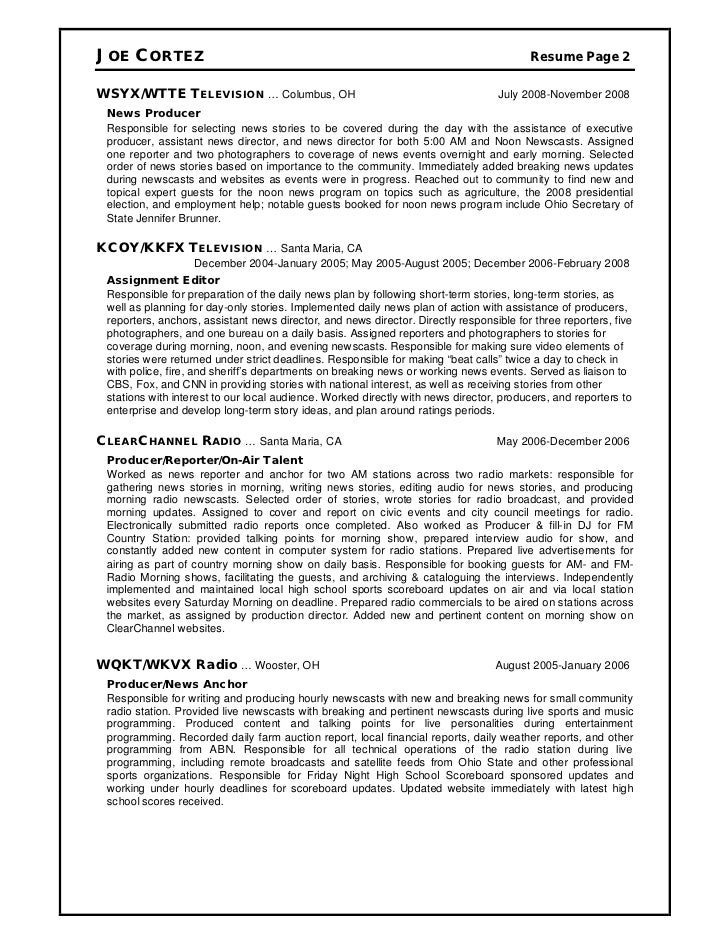 television producer resume