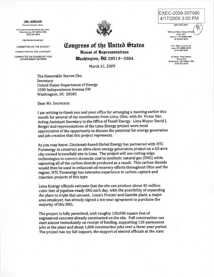 Rep. Jim Jordan (R-OH) DoE grant request