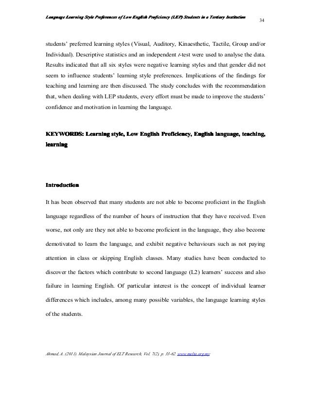 Thesis about english proficiency of students